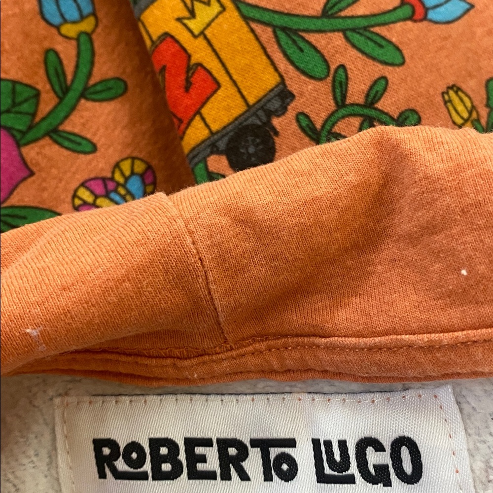 Orange hoodie with skull, dice, dove graphics  with pockets. Small - Picture 13 of 16